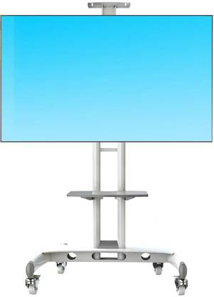 MX 32-65” LED LCD TV Portable Wheel Trolley Mobile Stand for Presentations, Office, Portable, Home with Wheels 1 Shelf (Heavy Duty TV Trolley for 32-65 INCHES TV) - White Full Motion TV Mount