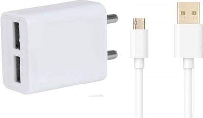हेलोक्स Fast Charging Dual Port Adapter With Rapid Charging / Fast Charging / Data Sync Micro Cable for All SmartPhones Adapter 2.4 A Multiport Mobile Charger with Detachable Cable Set Of 1Cable (White, Cable Included) मोबाइल चार्जर