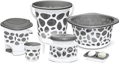 MILTON DOUBLE LAYERED DUPLEX BATHROOM SET 6 PCS - BLACK 1 18 L Polypropylene Bucket