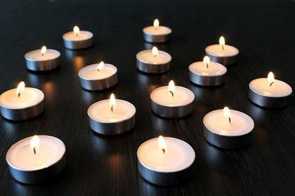 PRIDE STORE Tealight Candles 100% Pure Wax, Unscented, Pack of 50, Long Burning Tealight, 9 Hours Burn time, White Unscented Tea Light Candles Aluminium 50 - Cup Tealight Holder Set