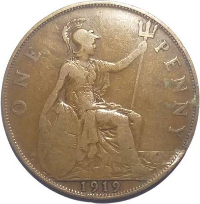 NAVAM EXTREMELY RARE ONE PENNY 1919 GEORGIVS V DEI GRA:BRITT:REX FID: DEF:IND:IMP COIN Medieval Coin Collection