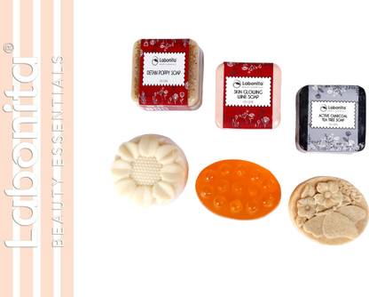 labonita Skin Glowing Wine ,Detan Poppy , Active Charcol Tea Tree Soap 125 Gm With FREE Rice Milk , Honey Oats,Orange Massage Soap 100 Gm Combo Set