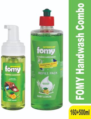 Intercorp Fomy Hand Wash 160 ml Pump with 500 ml Refill Combo - Lamon Hand Wash Pump + Refill