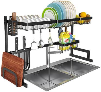 MIXINPRO Utensil Kitchen Rack Steel Dish Rack over the Sink Dish Drying Rack 85 CM Upgraded Stainless Steel - Anti Rust - Maximize Space Easy to Assemble – Ideal for Kitchen Storage Organizer Utensils Holder (Black)