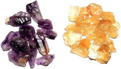Raj Arts Natural Amethyst Rough Stone Citrine Raw Stone Crystal Rough Stones for Reiki Healing and Crystal Healing Stones Combo Pack of 100 Gram Decorative Showpiece  -  2 cm