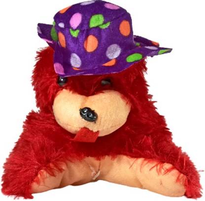 Cute Smile Soft Toy Dog with Cap Red - 18 CM  - 19 cm