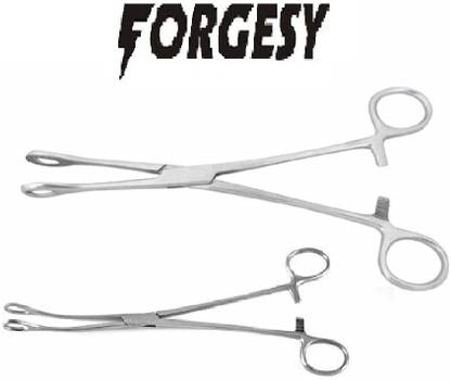 Forgesy SPONGE HOLDING FORCEPS"SET OF 2 PCS" 1-STRAIGHT AND 1-CURVED Sponge Forceps