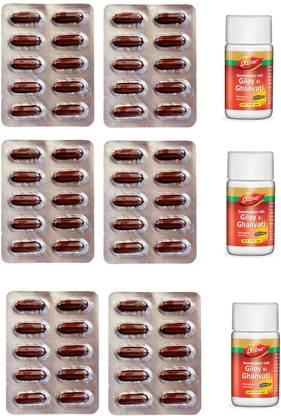 Dabur Stresscom Ashwagandha 120 Caps (10 caps X 6 strips) WITH 3 Giloy Ki Ghanvati (samshamani vati)