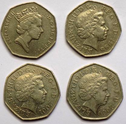 Hariom 1997-98-2000-2001 - 4 COINS 50 PENCE LOT # ELIZABETH II D.G. -COPPER COINS LOT # WT. 8 GRAMS, DM. - 27.3 MM Ancient Coin Collection