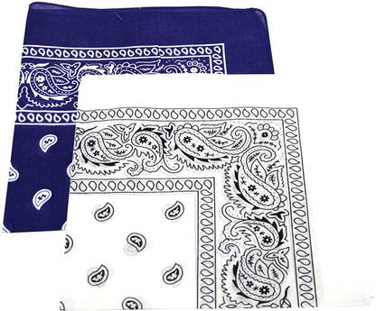 PAROPKAR Bandanas 22 X 22 Inch 100% Cotton Novelty Double Sided Print Paisley Cowboy Bandana Party Favor Scarf Headband Handkerchiefs ["White","Blue"] Handkerchief