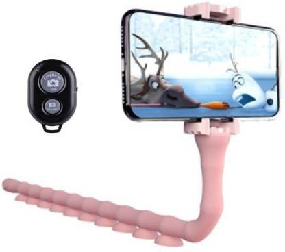 PSYPHY New Mobile Stand Tripo New Mobile Stand Tripod Phone Clip Holder and Bluetooth Remote Tripod Kit (Pink, Supports Up to 50 g) Mobile Holder