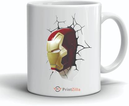 PrintZilla Iron Man Mask 3D Printed White Coffee Ceramic Coffee Mug