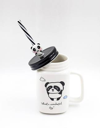 Devendera industry AY Sweet Panda with Stylish Panda Logo Lid and Metal Cap Use for Tea Milk Coffee Soup. Best for Gift Use for |Home | Shop | Restaurant | Office| Valentine Gift Birthday Gift(Piece of 1) Ceramic Coffee Mug