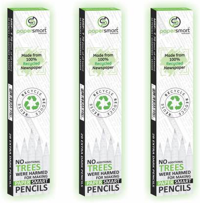 Papersmart RECYCLED NEWSPAPER PENCIL | 2B EXTRA DARK | WOOD FREE | PAPER PENCIL |3 PACKS (30 PENCILS + 3 SHARPENER + 3 DUST FREE ERASER ) | ECO FRIENDLY Pencil