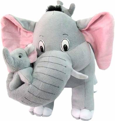 RAJESHTHANI Stuffed Spongy Huggable Soft Mother Elephant with Tow Babies -36 cm (Grey)  - 36 cm