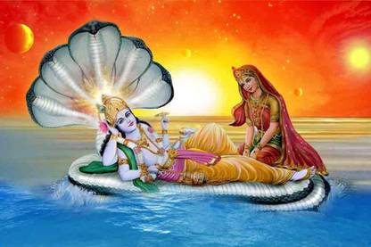 Lord Vishnu & Goddess Lakshmi Religious Waterproof Vinyl Sticker Poster || can1912-3 Fine Art Print