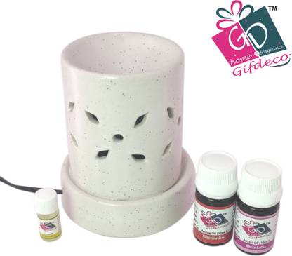GIFDECO ROSE GARDEN 10 ML, WHITE LOTUS 10 ML, LEMON GRASS 3 ML Aroma Oil, Diffuser Set, Diffuser ED-5STW-29