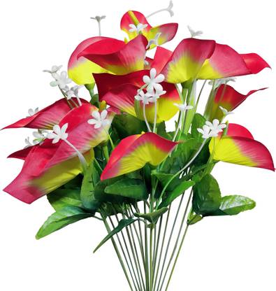 fns store Presents Artificial Red & Yellow Anthurium Flowers Bunch With Leaves and Flexible Stem | Multicolor Anthurium Artificial Flower