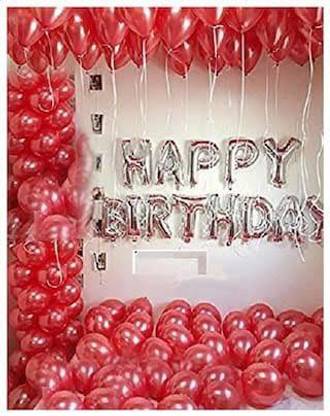 Acril Solid Siver Happy Birthday Baloon Set With 30 Red Baloon (Pack Of 43) Balloon