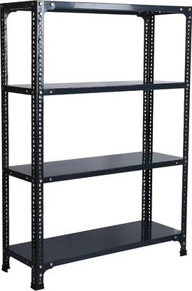 Spacious CRC Sheet 4 Shelf Multipurpose Slotted Angle Rack , 122436Inch,(black) Luggage Rack Luggage Rack