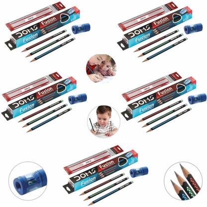 DOMS Fusion Xtra Super Dark Pencil School Stationary Rubber Tipped Graphite for Kids, Boys & Girls Pack of 50 Pencil