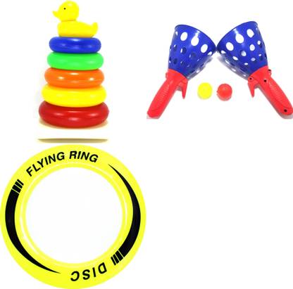 YOHAN COMBO PACK of 3 TOYS & GAMES : Flying Disc, Duck Ring, Cone Catch Ball. Frisbie & Boomerang