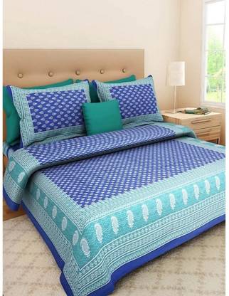 preciouss 141 TC Cotton Double Jaipuri Prints Flat Bedsheet