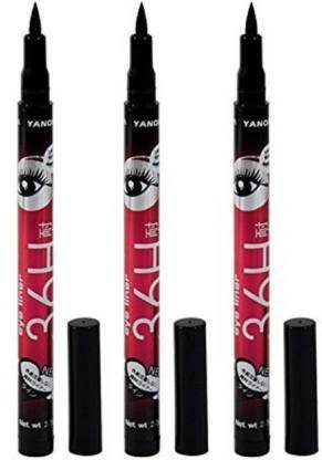 YANQINA Waterproof liquid eye liner 36 hours stay pack of 3 9 g (Deep black) 1 ml