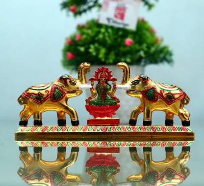 Chhariya Crafts Elephant Pair With Laxmi Chandan Roli Pair Kumkum Box for Gift and Pooja Decorative Showpiece  -  7 cm