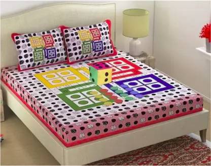 ludo 155 TC Cotton Double Geometric Flat Bedsheet