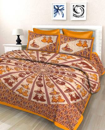 VISHNURAJ 144 TC Cotton King Jaipuri Prints Flat Bedsheet