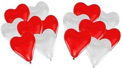 ANG सॉलिड Heart Shape Red, & White Colour Combination Balloons For Valentine's Day, Birthday, Festival, Party Celebration (50 Red + 50 White) गुब्बारा