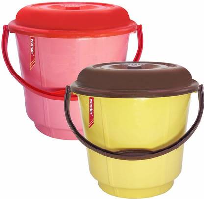 Wonder Bucket & Lid, Set of 2 Pcs, 18 Liters Bucket, Pink & Yellow Color 18 L Plastic Bucket