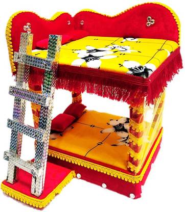 PAPU G 2 IN 1 BED CUM SINGHASAN WITH LADDER FOR THAKUR JI /LADDU GOPAL JI (SIZE 0 TO 8 NO.) SIZE BIG-8*10 INCHSES Wooden Pooja Chowki