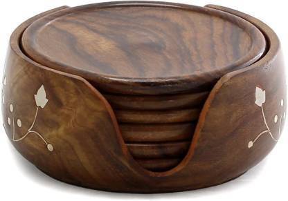 SJM ENTERPRISES Round Reversible Wood Coaster Set