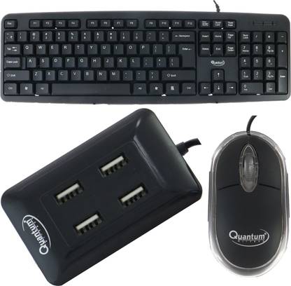 Quantum Hi-Tech QHM 7403 WIRED KEYBOARD, QHM 222 WIRED MOUSE AND QHM 6633 (BLACK) 4 PORT USB HUB (COMBO) Combo Set