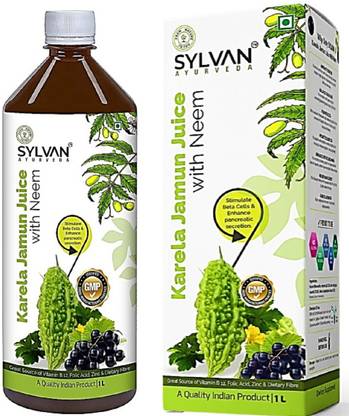 SYLVAN AYURVEDA SYLVAN Karela Jamun Juice with Neem -1L | Desi Karela and Jamun Juice enriched with Rajasthani Neem | Low Glycemic Index | No Added Sugar I Premium Quality I