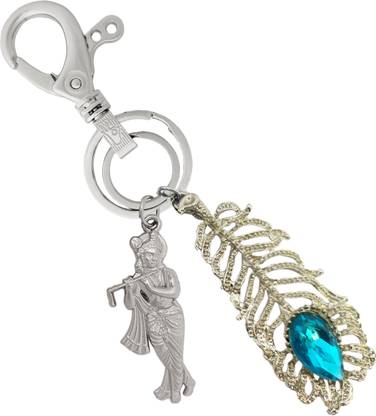 MGP FASHION Silver Krishna With Hook OMG Mor Pankh With Kanha Murliwala Kanhiya full Metal Latest Design For Car Bike Home Office Keyring Key Chain