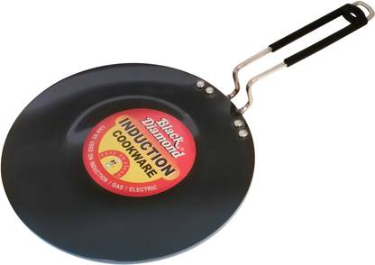 Black Diamond 5 mm Hard Anodised Curved Tava (with induction) PVC Handle Tawa 25 cm diameter