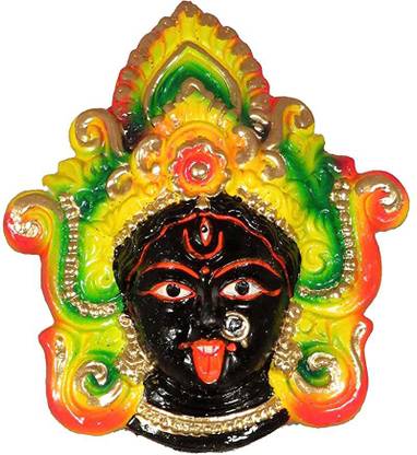 SUNINOW Kaali Maa Terracotta Vastu Feng Shui Beautiful Maa Kali Face Murti Idol Statue Sculpture Wall Hanging Decorative Showpiece  -  12 cm