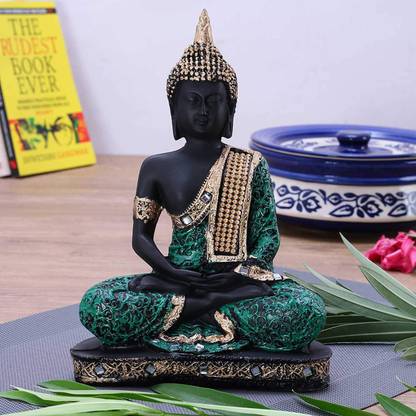 Jiyansh Creation Antique Buddha Statue for Home Decor, Gift Item, Decorative Showpiece (Green) Decorative Showpiece  -  23 cm