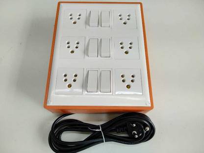 Blue fish (6+6) Modular Extension Switch Board with 6 Mile Sockets(5A) and 6 Mile Switches(5A)- 3Mtr Long Wire 6  Socket Extension Boards