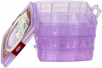 Drunna 3 Layers 18 Grid Plastic Transparent Jewellery Storage Box Portable Jewellery Box Jewellery, Makeup Vanity Box , Portable Jewellery Box Accessories for Earrings Ring , makeup, Jewellery Vanity Box ( Any Available Colour ) Jewellery Organizer, Vanity Box Vanity Box Jwellery Vanity Box