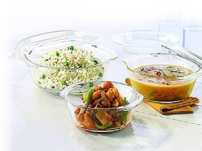 BOROSIL Casserole with Lid Set, Pack of 3 Serve Casserole Set