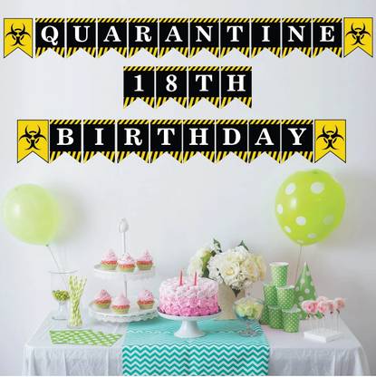 Balloons Happy Quarantine Theme Combo-Social Distancing Party & Banner/Bunting/ for Decorations-Birthday (18th Birthday) Banner