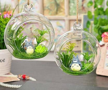 DESHILP OVERSEAS Hanging Glass Globe Plant Terrariums - Glass Orbs Air Plants Tea Light Candle Holders Succulents Moss Miniature Garden Planters Home Decor Indoor Garden (4 inch) Set of 2 Glass Tealight Holder