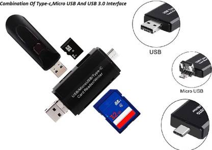 Tec Tavakkal 6 in 1 SD Card Reader USB Type C, USB 3.0 and Micro USB OTG Memory Card Adapter Portable 1 Slots for TF, SD, Micro SD, SDXC, SDHC, MMC, RS-MMC, Micro SDXC, Micro SDHC, UHS-I, USB 3.0 Card Reader