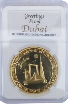 NAVAM EXTREMELY COLLECTED 24K GOLD PLATED COMMEMORATIVE DUBAI COIN WITH SLAB Modern Coin Collection