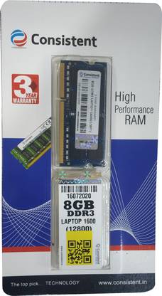 Consistent 12800 DDR3 8 GB (Single Channel) Laptop (Laptop 1600)