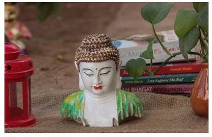 Arrakasta Crafts Antique White Buddha Head Figurine | Home Decor Accessories Vastu / fengshui Religious Idol of Lord Gautam Buddha Face Head Statue for interior decoration Decorative Showpiece  -  16 cm